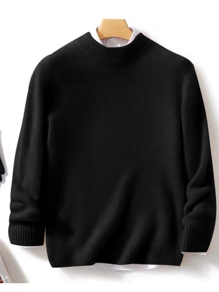 

Мужской свитер с круглым вырезом из 100% шерсти - Повседневный деловой, Толстая вязка, Универсальный для осени/зимы. L