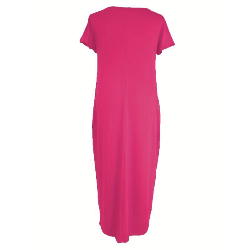Solid Simple Dress, Casual Short Sleeve Maxi Dress With Pockets, Women's Clothing