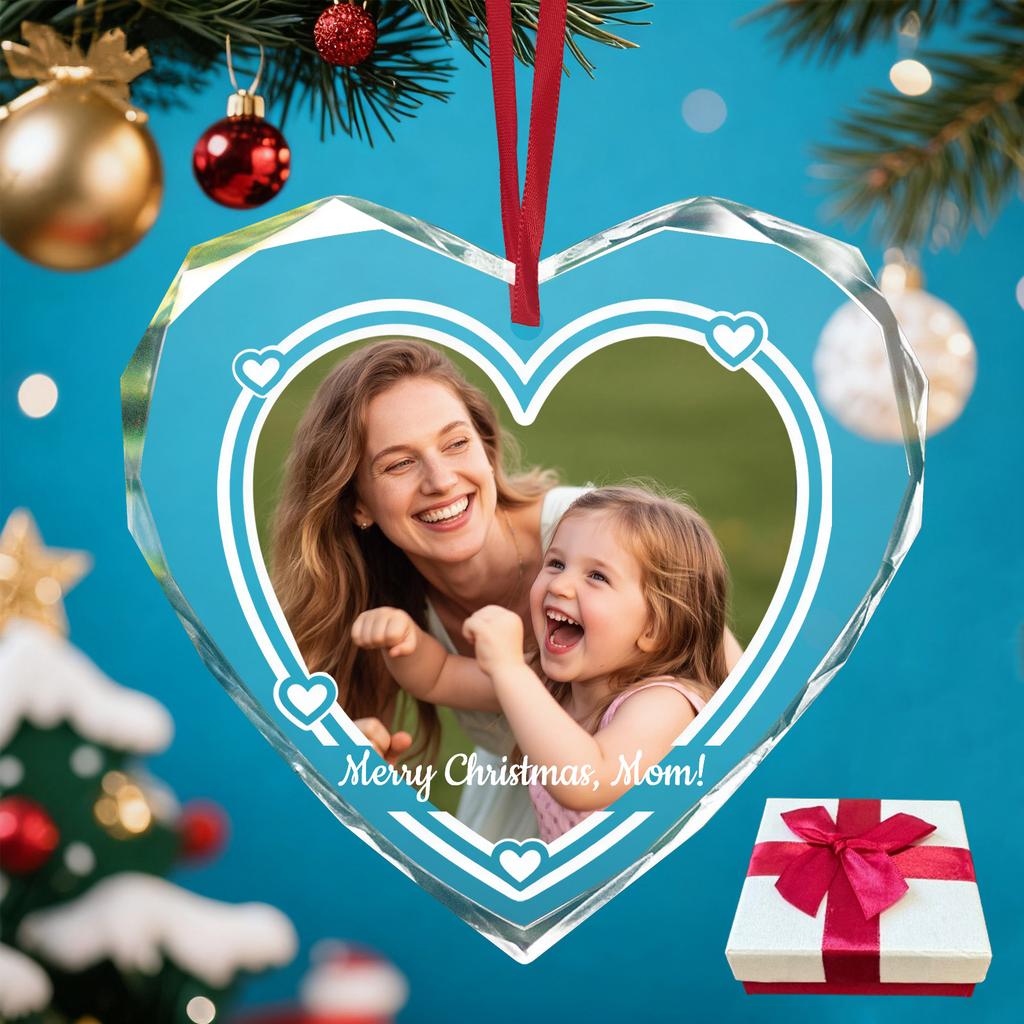 Personalised Crystal Christmas Ornament with Photo, Custom Gift for Family Couples Parents, Unique Keepsake, Xmas Tree Home Deco