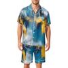 Men Satin Short Sleeve Pajama Set Two Piece Sleepwear with Shorts and Pockets Lightweight Comfortable Lounge Wear