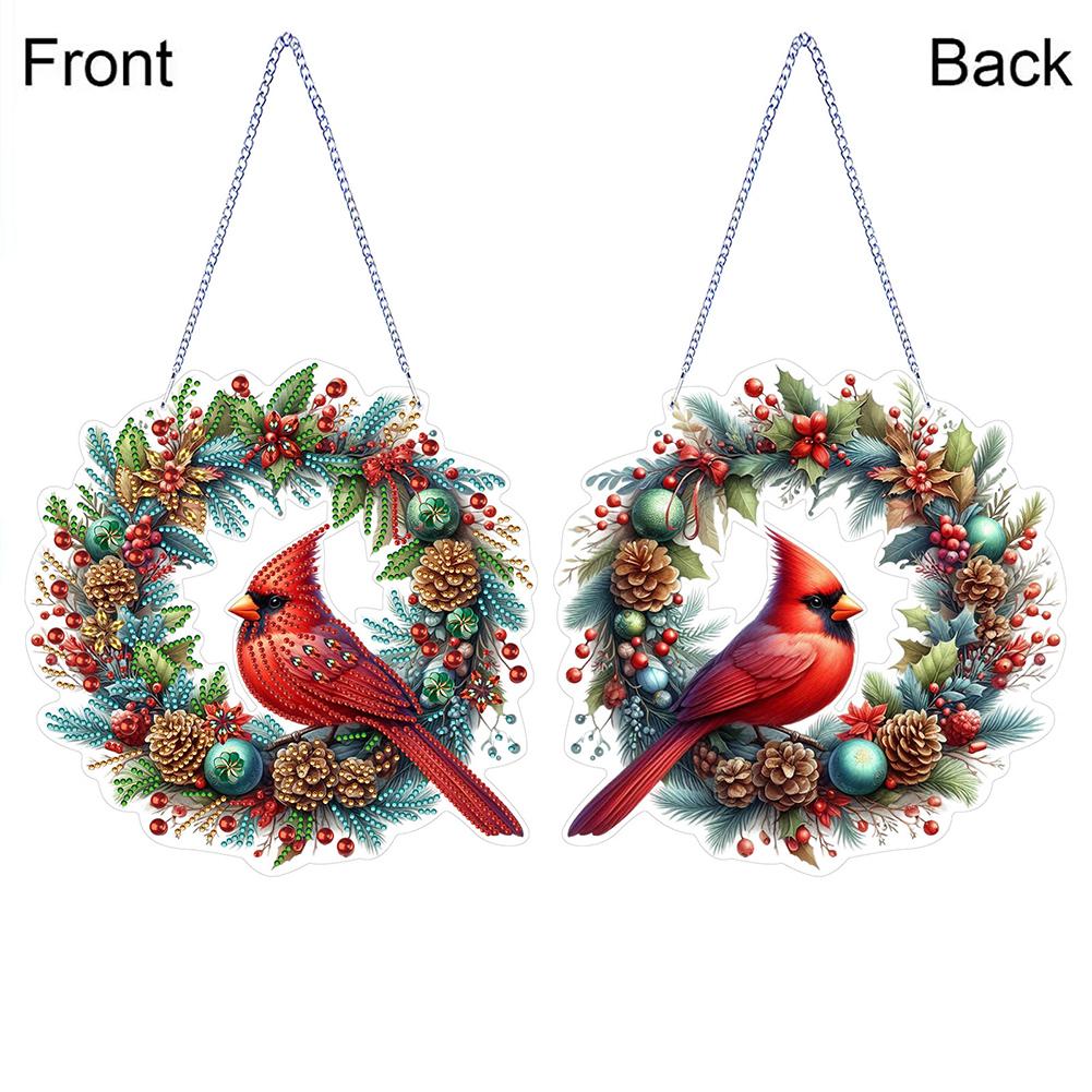 Cardinal DIY 5D Crystal Rhinestone Wreath Kits Diamond Art Painting Wreath Hanging Sign for Window Decoration