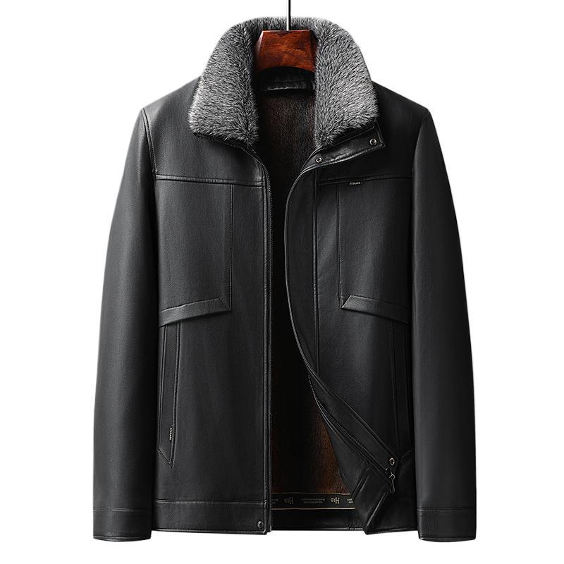 Winter Neue Herren Lederjacke Business Casual Stehkragen Plus Samt Verdickt Abnehmbares Fellfutter Papa Lederjacke