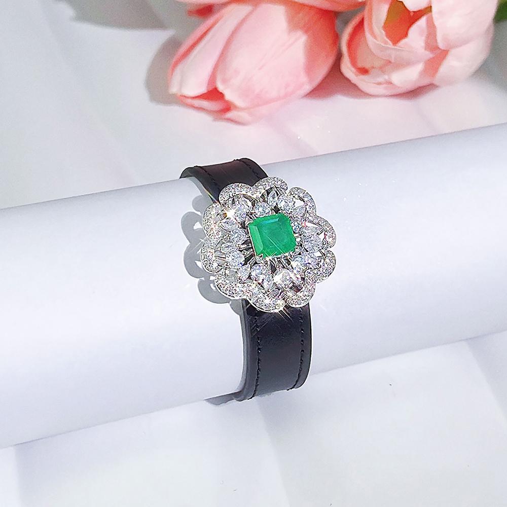 

CMM уникальные множественные методы ношения, ювелирные изделия на шею, зеленый квадратный циркон, часы с большим цветком, кожаный ремень, регулируемый браслет, ожерелье зелёный