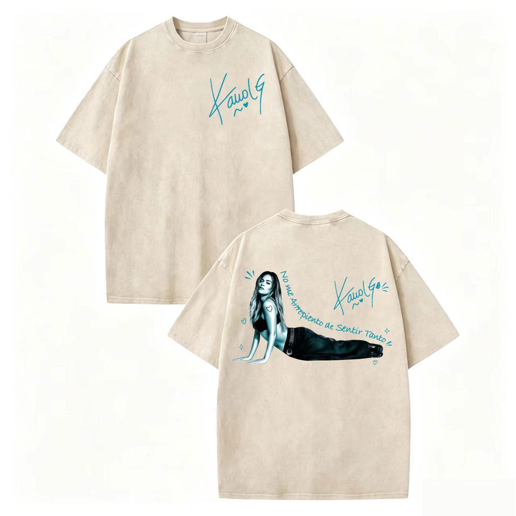 Vintage Washed Singer Karol G T-shirt 2026 New Album No Me Arrepiento De Sentir Tanto T-shirts Men Women Hip Hop Fashion T Shirt