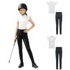 Mädchen Reitsport Reiten Reißverschluss Stehkragen Rüschenärmel Kontrastbesatz Oberteil Anti-Rutsch Vollbesatz Reithose Outfit