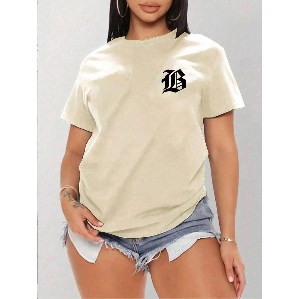 Women's Casual Short Sleeve T-Shirt, Comfortable, Round Neckline, Short Sleeve, Fashion Streetwear Digital Top For Women