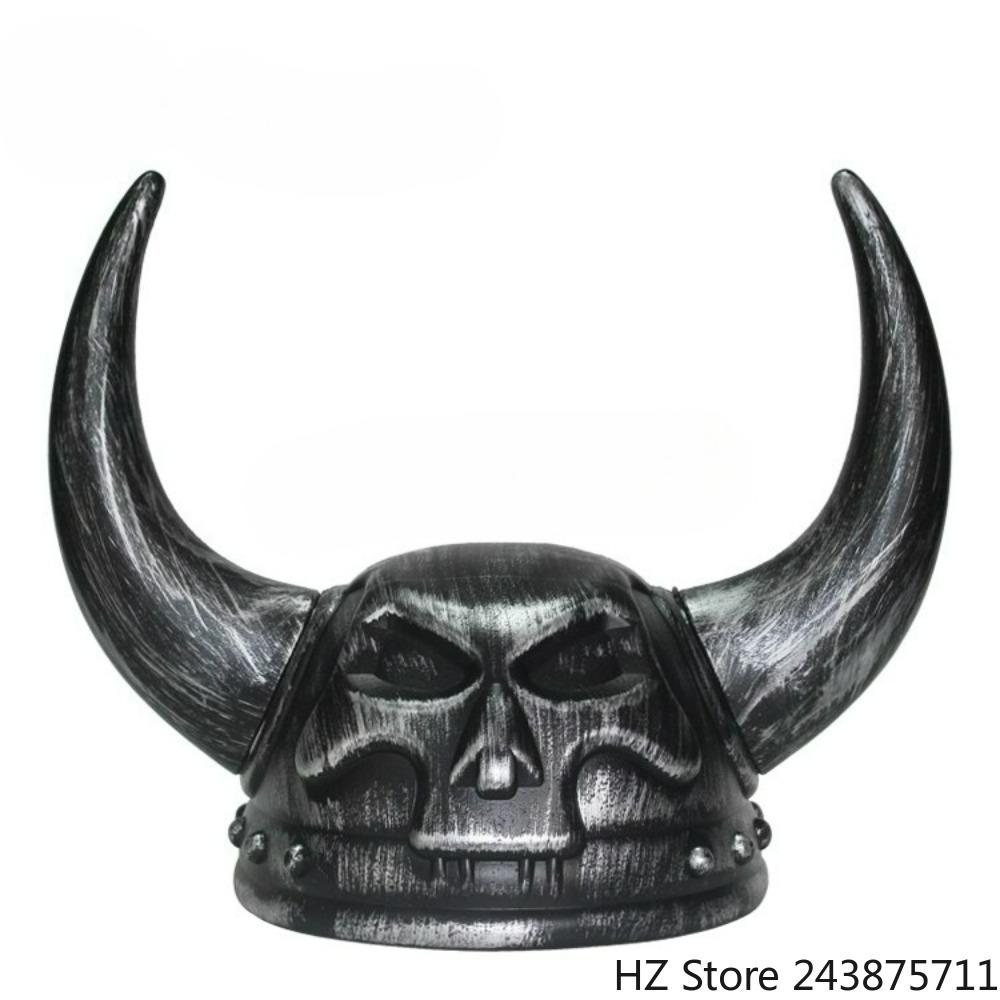 Vikinghelm met Hoorns voor Volwassene, Middeleeuwse Vikinghoed Halloween Cosplay gray