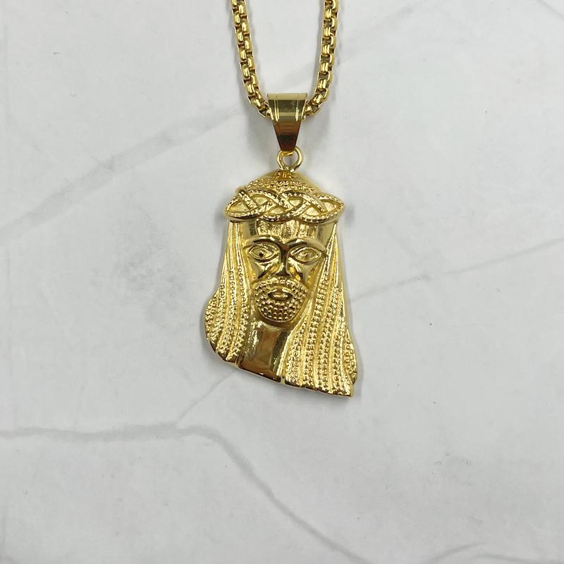 Religious Jesus Head Pendant Necklace Gold Color for Men s Hip Hop Jewelry Gift 60cm