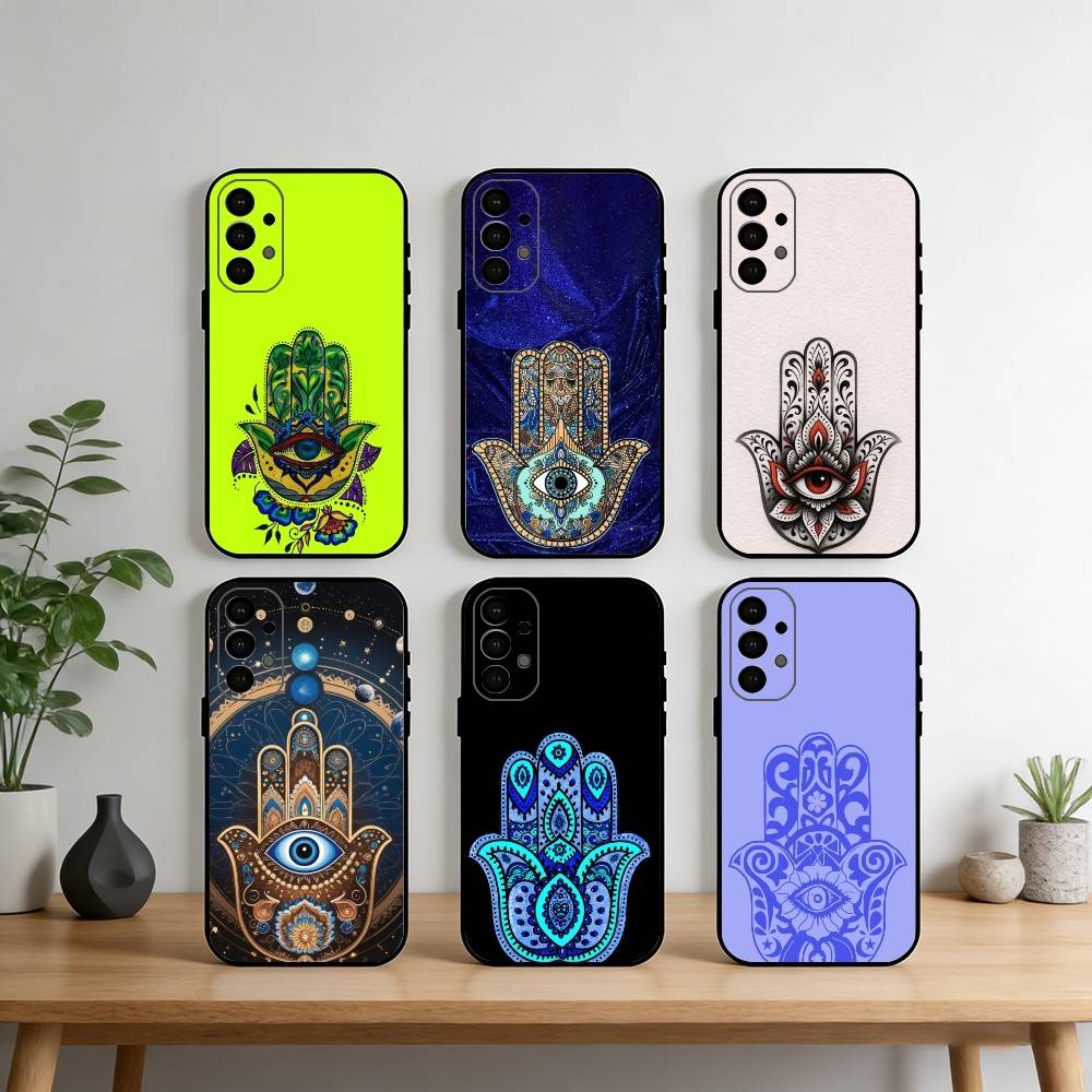 Hamsa Hand Of Fatima Art Phone Case For Samsung S25,S24,S21,S22,S23,S30,Ultra,S20,Plus,Fe,Note,10,9,5G Black Cover