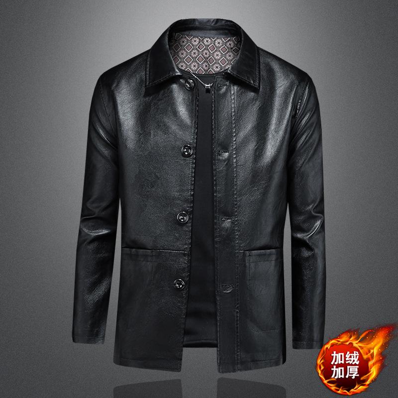 2026 New Style Mens Leather Jacket Fashion Casual Slim Fit Leather Bomber Jacket Casual Versatile Outerwear 58022