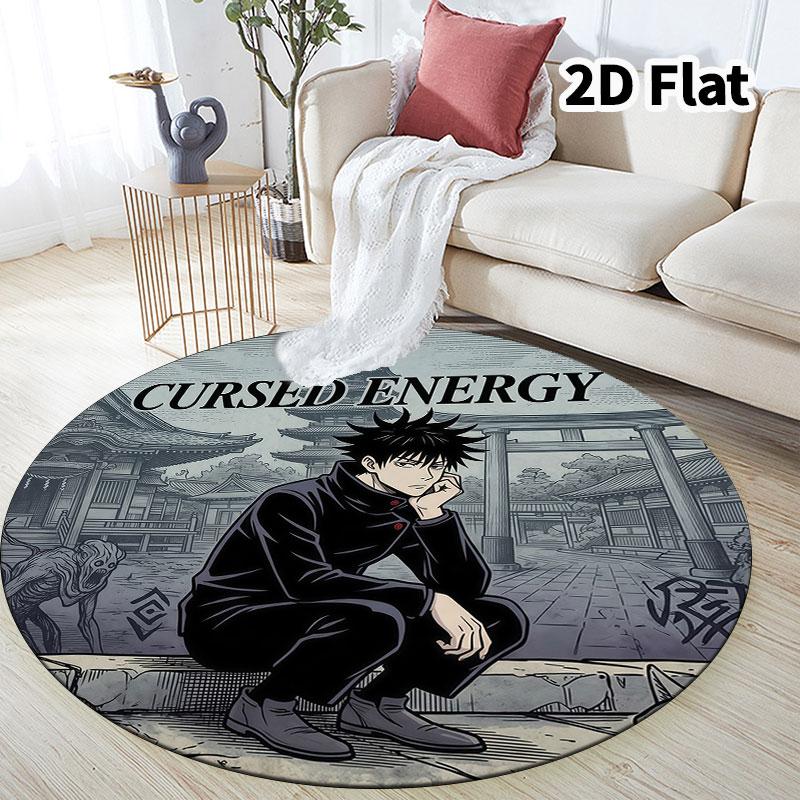 Tappeto Rotondo Jujutsu Kaisen Tappeto per Soggiorno Camera da Letto Divano Stanza dei Giochi Decorazione Tappetino Antiscivolo per Pavimento