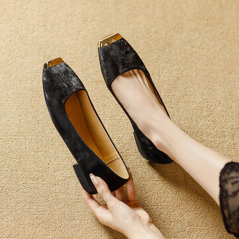 

Туфли на плоской подошве из кожи Yuexinwang для женской обуви Huizhou, такие же туфли на плоской подошве Su Yinyin, черные, корейская версия, новые весенние туфли Mary Jane 40 чёрный