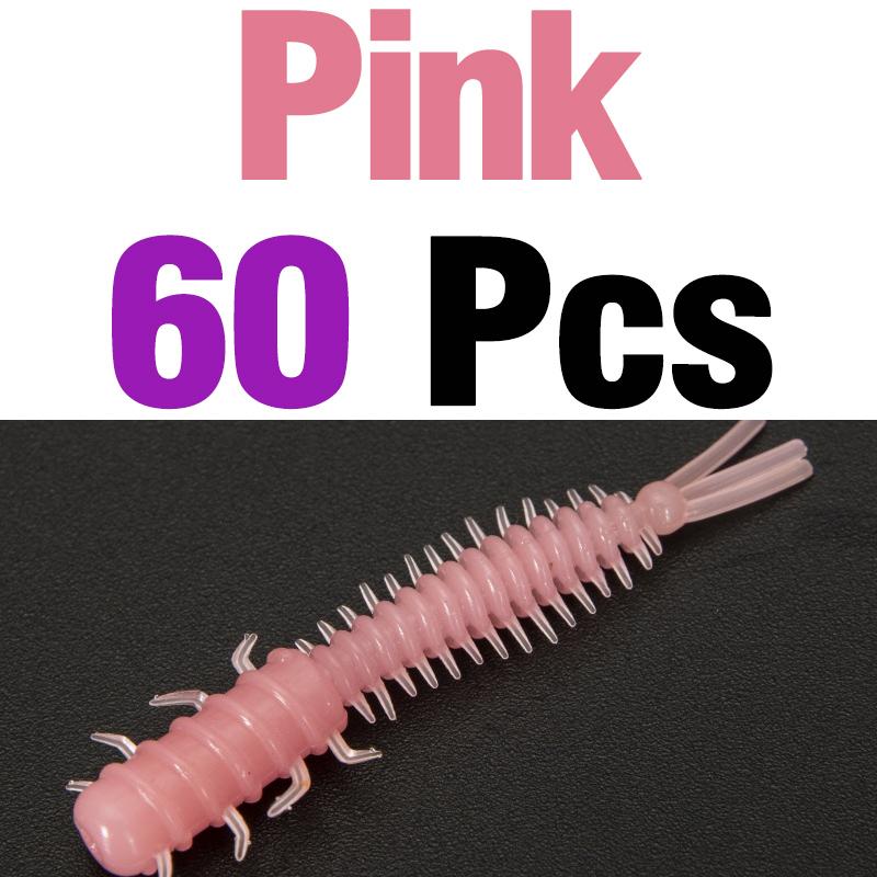 MNFT 60Pcs 45mm/0.4g Luya Soft Fishing Bait PVC Root Fish Bait 3-tail Spiral Multi-Colors Slug Bait