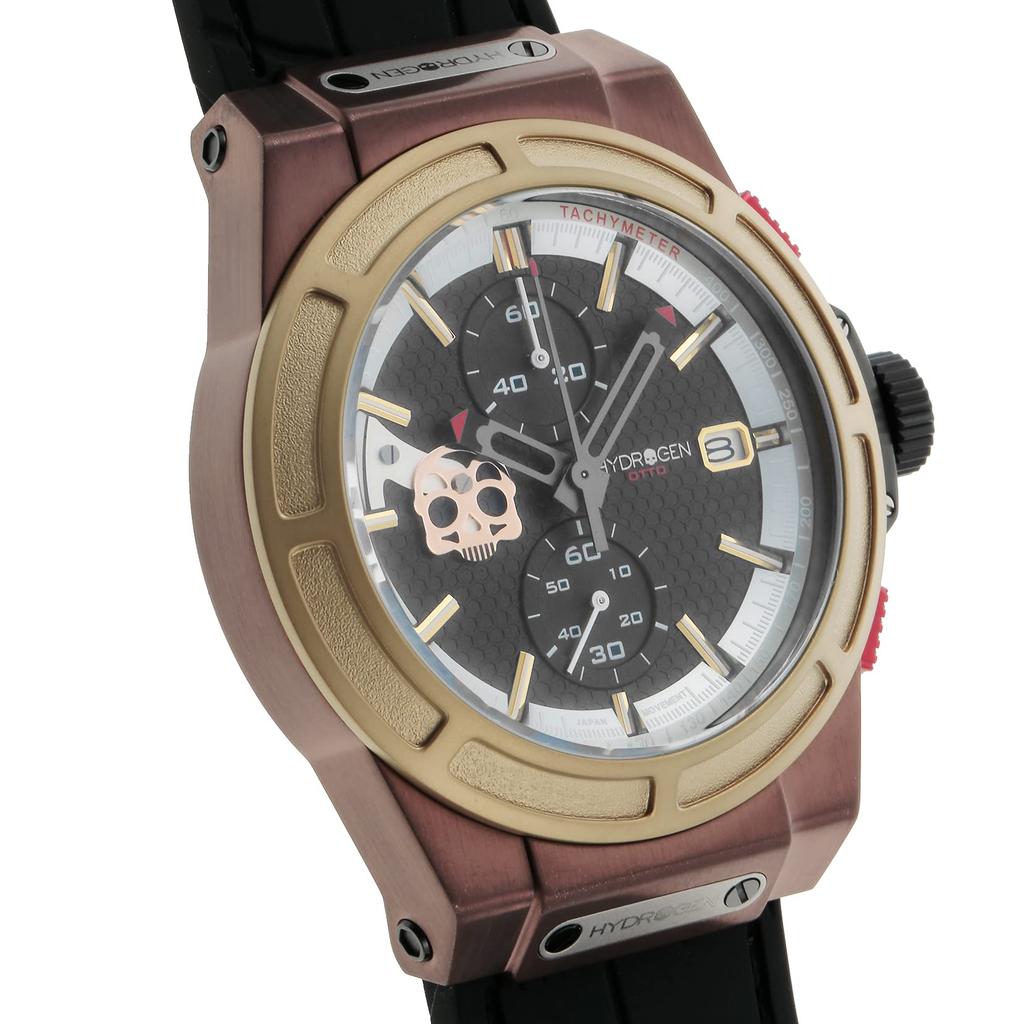 HYDROGEN OTTO CHRONO SKULL Men's Watch, 44mm, Black Dial, Stainless Steel, Rubber Strap, Quartz Movement, Water Resistant To 10 ATM, Fashion Apparel