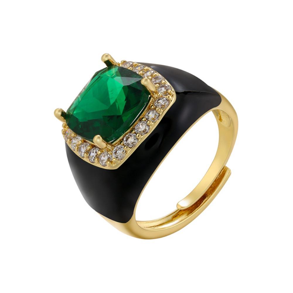 Gold Plated Zircon Open Ring Multicolor Geometric Square Ring Enamel Dripping Oil Ring  For Women