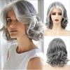 Women's Gray White Mixed Color Middle-aged and Elderly Style Short Curly Hair Gradient Silver Gray Wig Headband