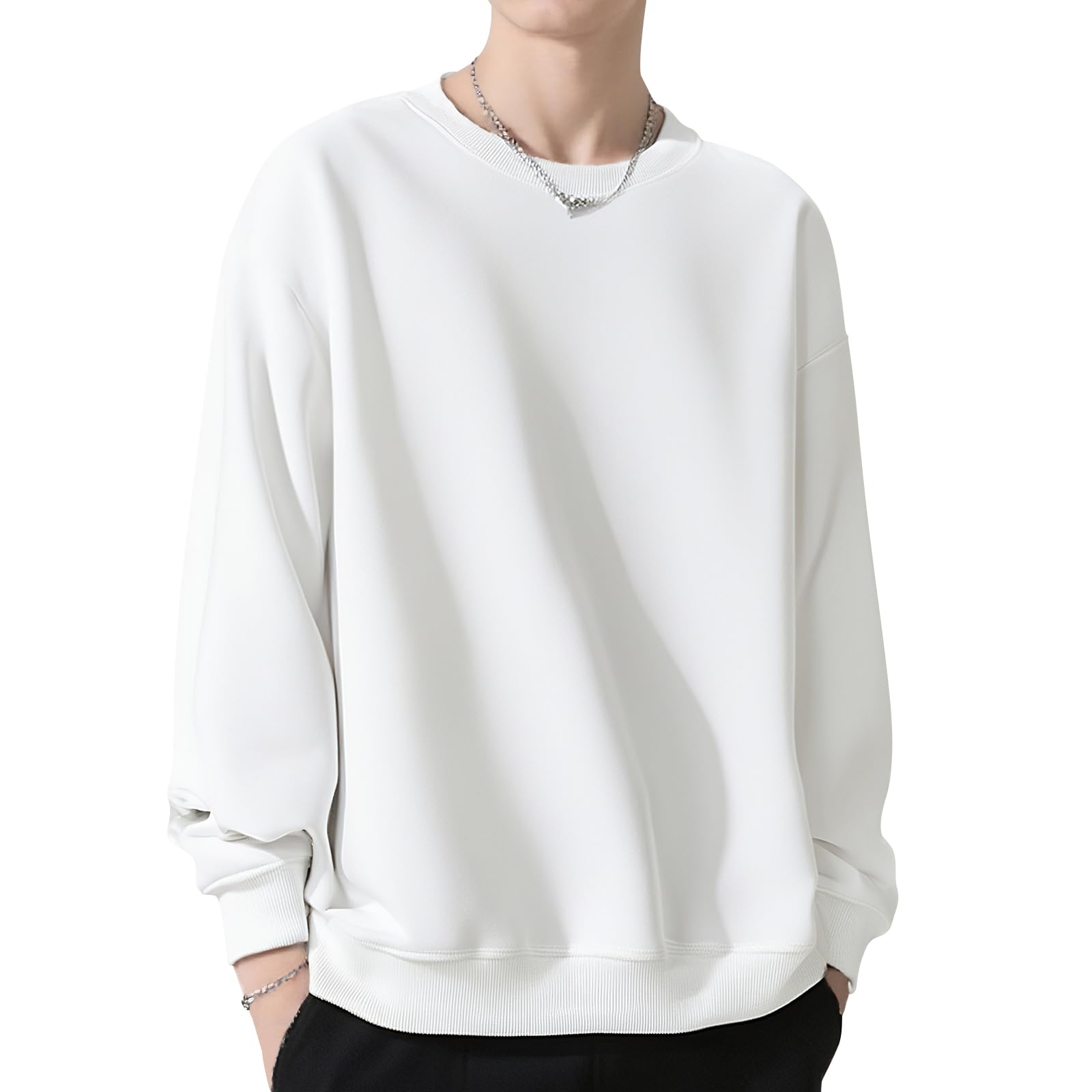 

SLEEPSINERO Winter Plus Crew Long Sleeve Solid Hiking Men s Sweatshirt, Wear, [Loose Fit, Slimming], Size, Neck, Cotton, T-Shirt, Casual, Color, белый