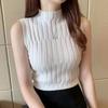 Été Nouveau Rétro Col Mi-haut Pull Tricot Mince Femmes Hauts Sans Manches Débardeur de Fond