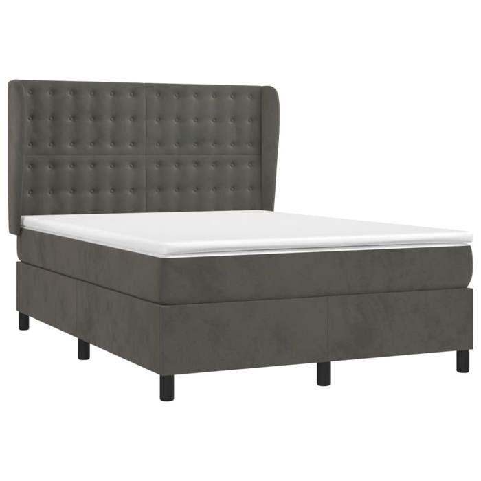 Lit avec sommier et matelas - Maison Exclusive - 140x200cm - Velours gris foncé - Tête de lit réglable