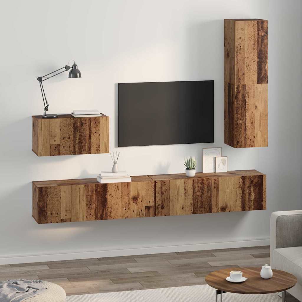 Wandmontiertes TV-Schrank 4 Stück Spanplatte aus recyceltem Holz