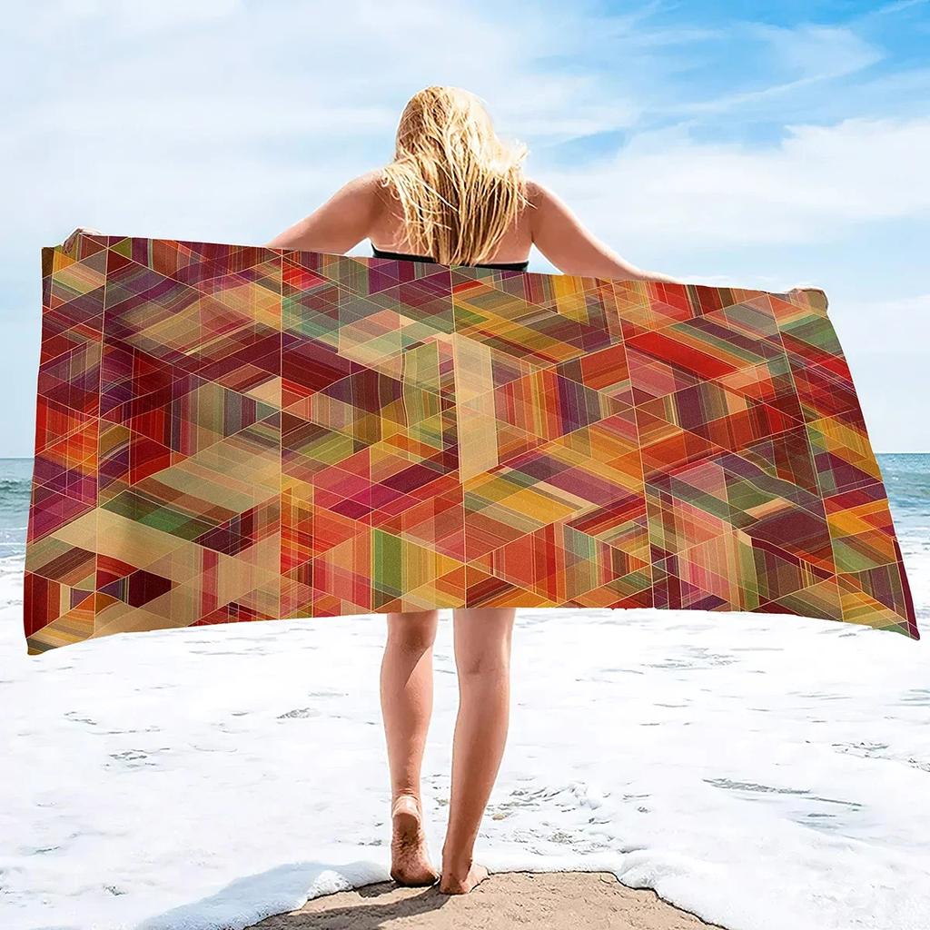 Geometry Marble Bath Towel,Abstract Beach Towel Soft Absorbent Washcloths Quick Dry Towelling,Sandless Lightweight Beach Blanket