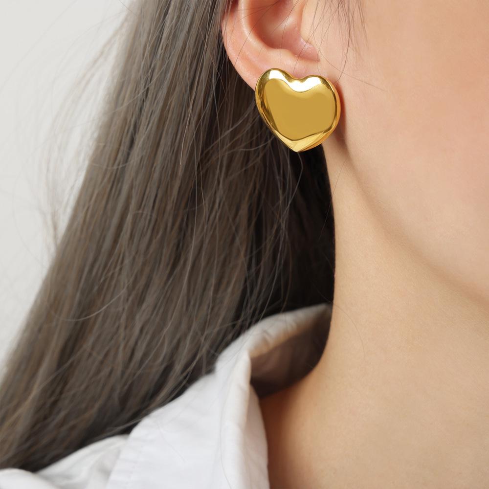 Chinese Style Asymmetrical Heart Stud Earrings, Titanium Steel Exquisite Design, Trendy Heart-Shaped Ear Ornaments