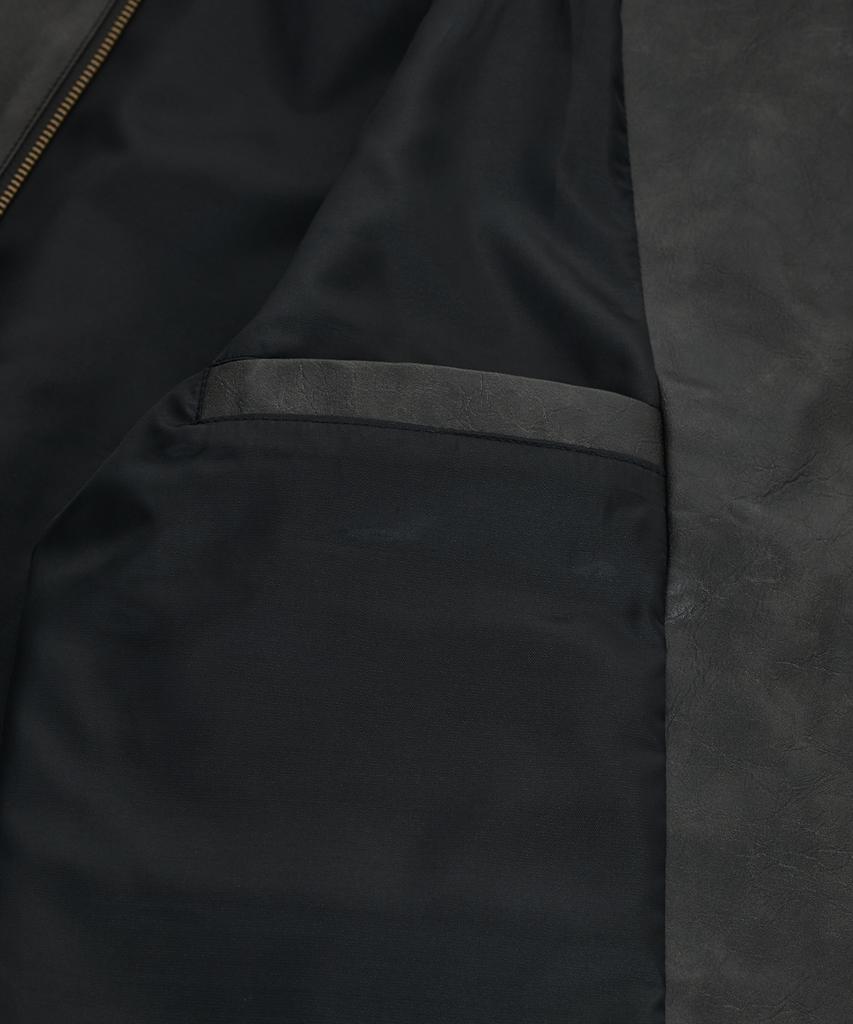 Standarderror 87-Stan176 Minimal Vintage Double Pocket Leather Jacket Black