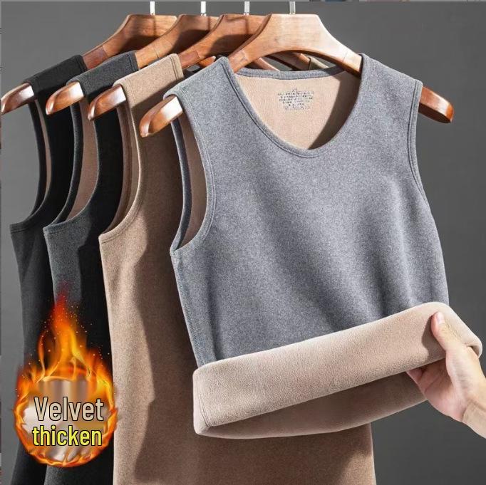 Men's Slim-Fit Fleece-Lined Vest: Warm, German Velvet Base, Sleeveless, Ideal for Autumn/Winter.