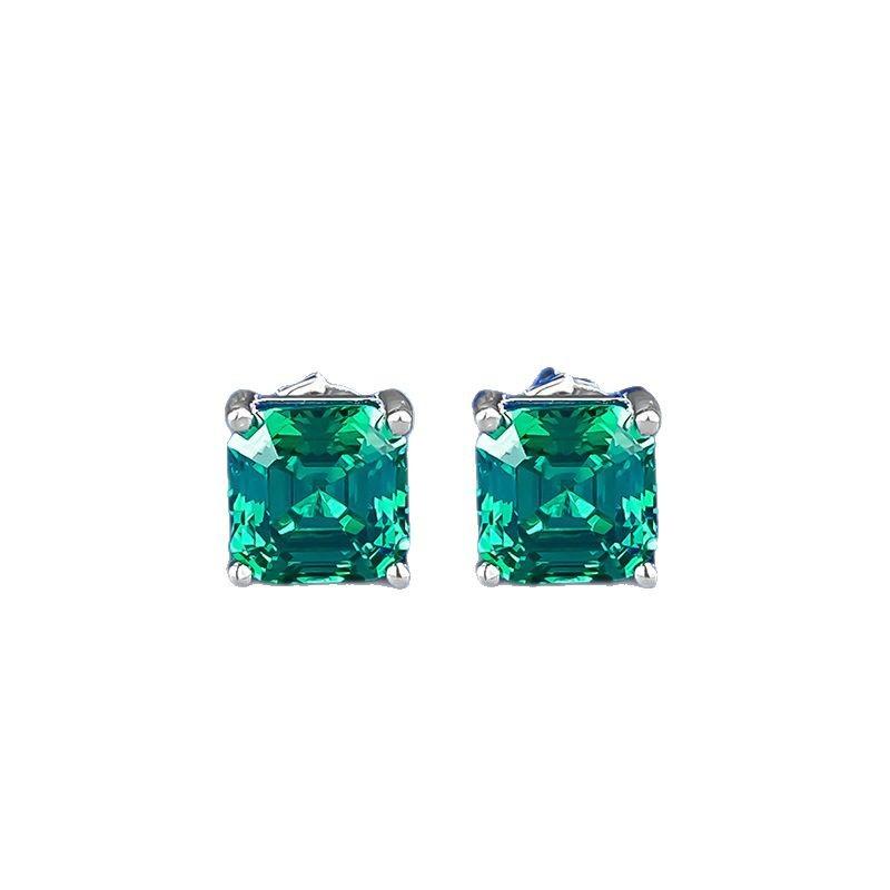 Jewelry Simple 7 * 7Mm Emerald Pagoda Car Flat Simulation Drill Four-Claw Stud Earrings Ear Jewelry