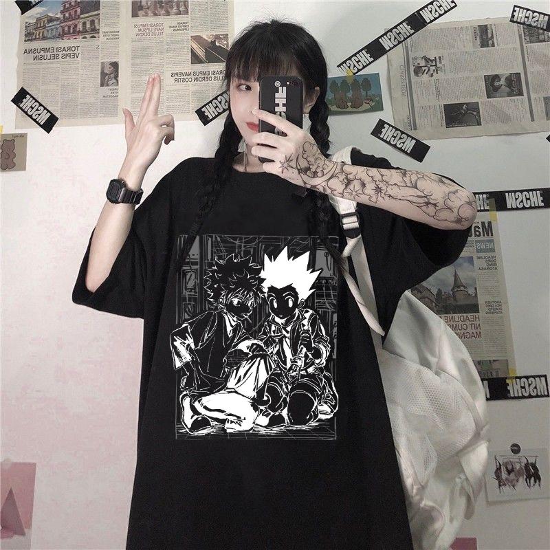 Y2k Women T-shirt Tops Kawaii Hunter X Hunter Tshirt Killua Zoldyck T-shirt Crew Neck Fitted Soft Anime Manga Tee Shirt Clothes