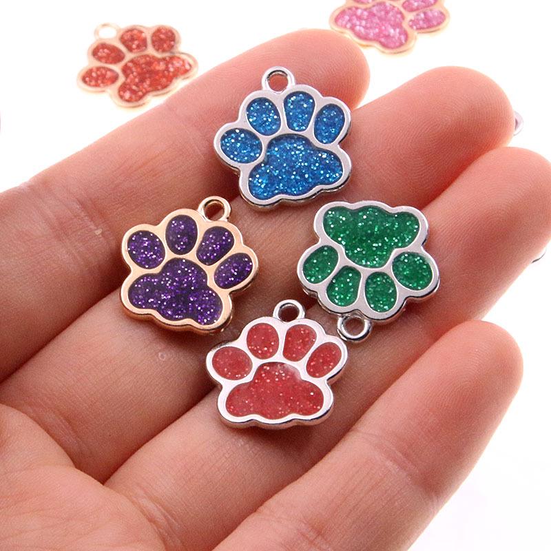 Glitter Drip Oil Cat & Dog Paw Pendant Necklace - 2 Styles, 6 Colors, 16x17mm