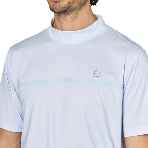 FootJoy Men's Loop Print Short Sleeve Mock Neck Golf Shirt, White/Skyway, Size XL (FJ-S25-S20, 34569-XL)