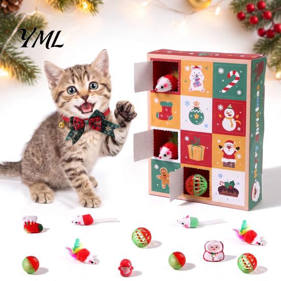 Christmas Cat Activity Set Advent Calendar 2026, 12 Days Toys Countdown Holiday Box for Pets with Interactive Mice, Balls, Plush Toys, Gifts