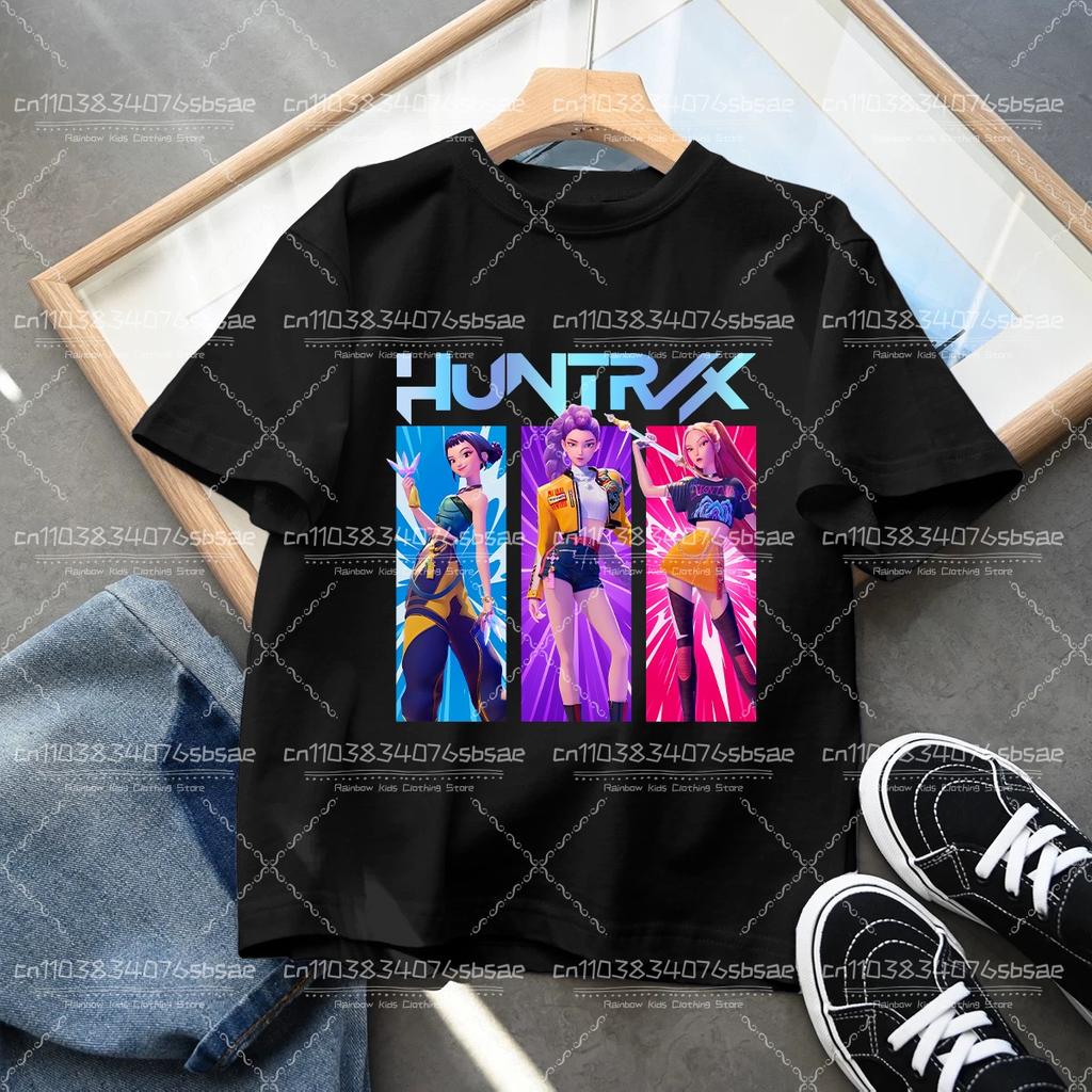 Summer Fashion Movie Kpop Demon Hunters T Shirt Kids Cartoon Anime Clothes Round Neck Basic Boys Tops Casual