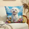1pc Cute White Maltese Dog with Black Eyes and Ears Soft Plush Pillowcase 16x16/18x18/20x20 Inches - Vibrant Floral Beach Pattern Decorative Cushion C