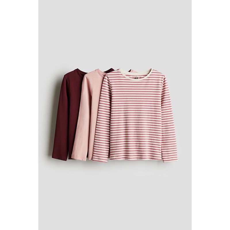 

HM Детская одежда Футболка для девочки 3 штуки Летняя простота Круглый вырез Внутренний хлопок Джерси Топы 0575156 Light pink/Stripes 90/52