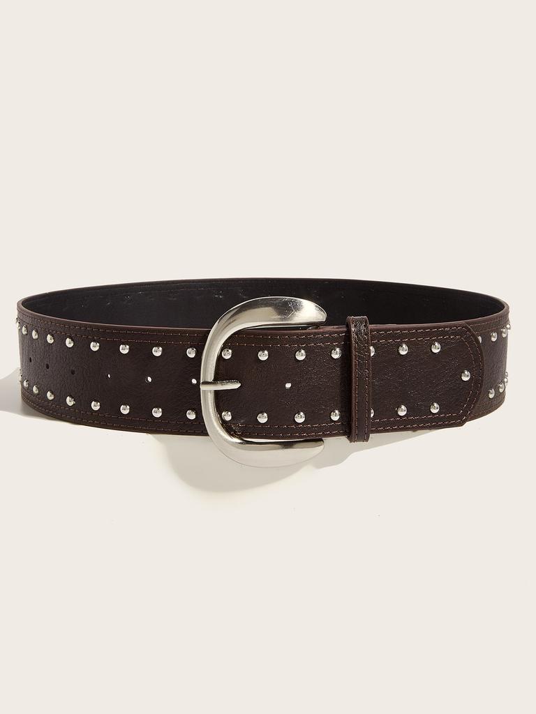 Punkinspired Faux Leather Belt With Rivets And Silver Buckle For Outfits Casual