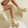 2025 Double Layer Platform Super High Thick Heel Side Zipper Champagne Gold Women's Short Boots Thick Plush Lining Ankle Boots