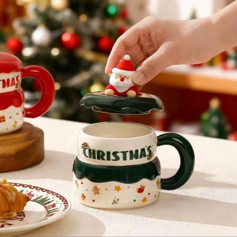 400ML Santa Claus Ceramic Cup Large Capacity Painted Coffee Mug Afternoon Tea Flower Tea Cup Home Breakfast Mug Christmas Gifts