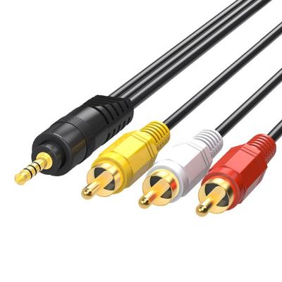 Cabo 3,5mm Macho para 3 RCA Macho para Câmera Filmadora Set-top Box TV Alto-falante Home Theater