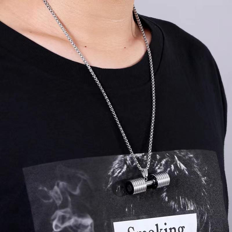 Fashionable Men s Dumbbell Fitness Necklace - Stainless Steel Pendant Barbell - Fashion Accessories серебряный