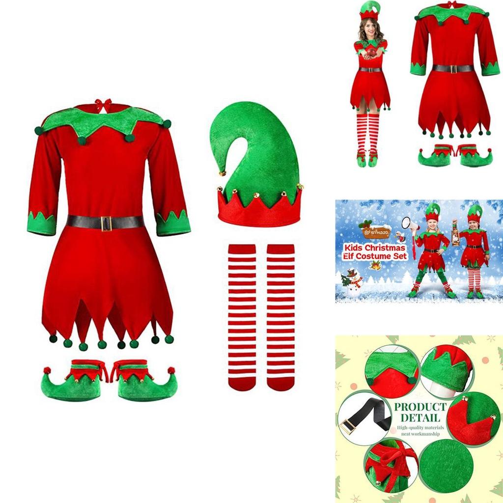 Christmas Costume For Kids Long Sleeve Red Spandex 7-piece Set
