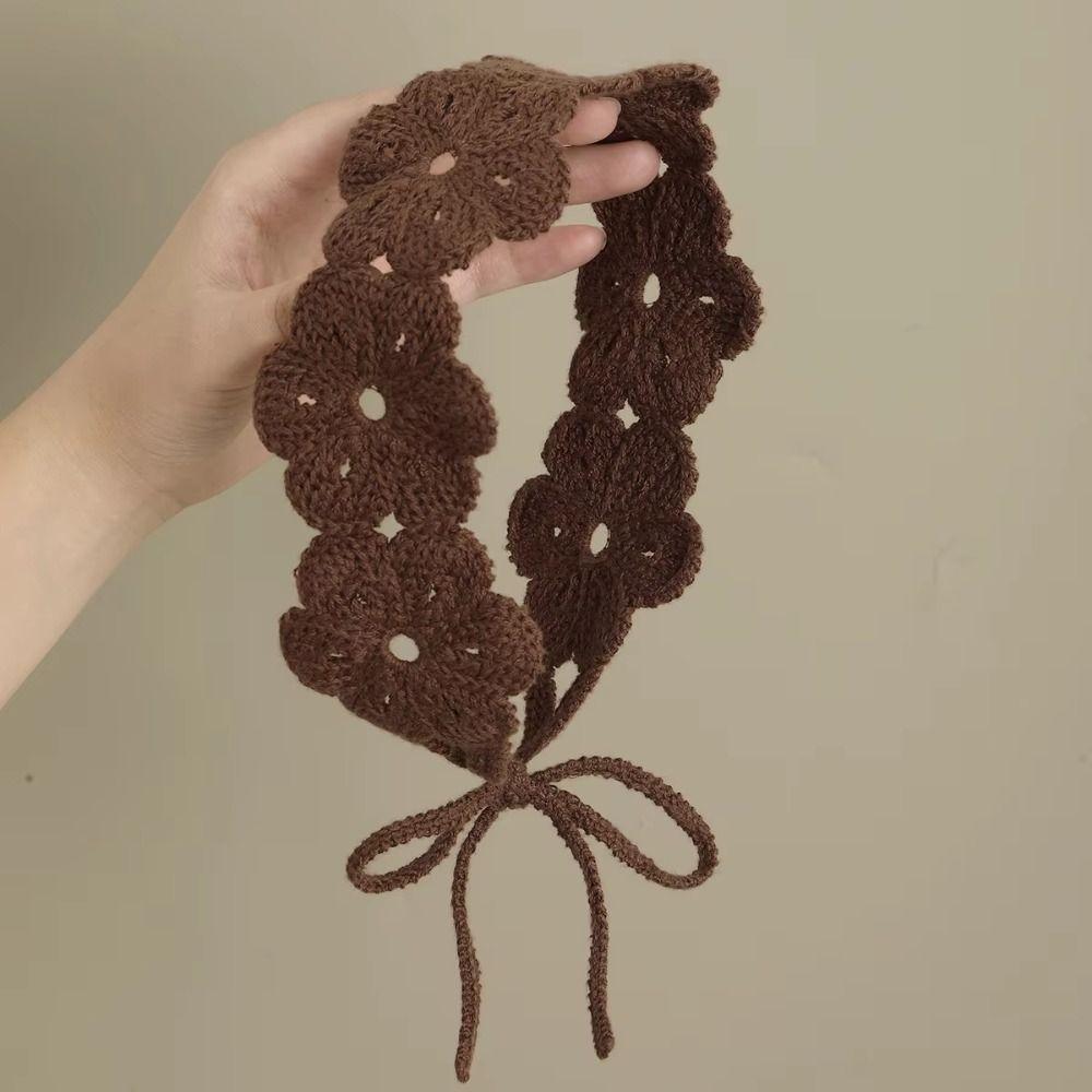Retro Crochet Flower Hair Band French Long Knit Turban Sweet Knitted Headband  Travel