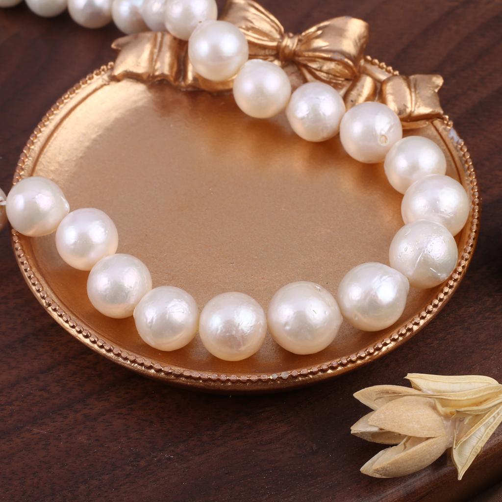1String, White Baroque Round Pearl 12-13mm, Fashion Women Natural Freshwater Pearl Beads for Jewelry Making DIY Crafts, Luxury Bulk Gifts 36cm