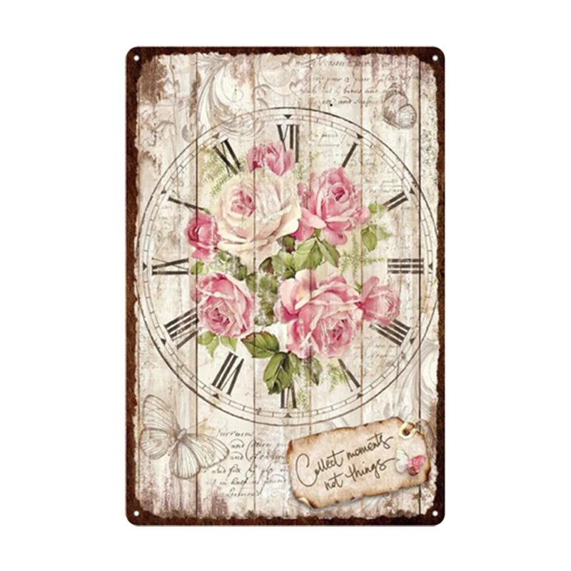 Pastoral Style Flower Plaque Metal Tin Sign Lavender Rose Retro Plates Poster for Living Room Home Garden Wall Decor 20x30cm