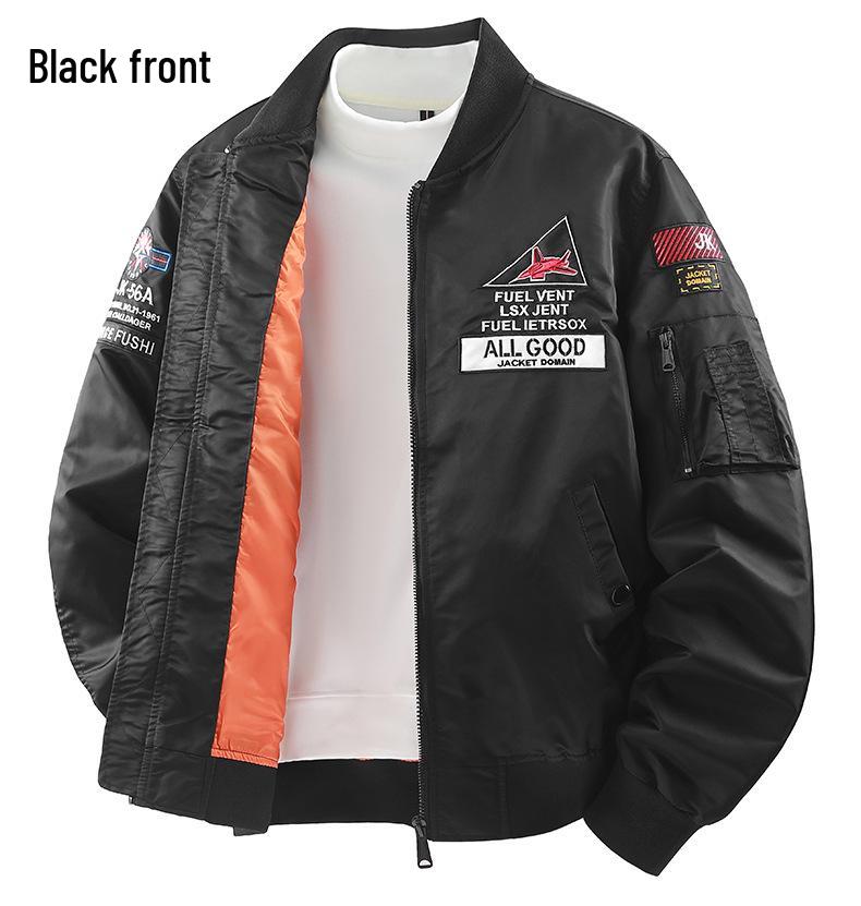 Men's MA-1 Embroidered Flight Jacket, Casual Baseball Collar Outerwear for Spring and Autumn