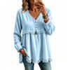 Women's Casual Loose Fit V-Neck Long Sleeve T-Shirt Top with Hem Color