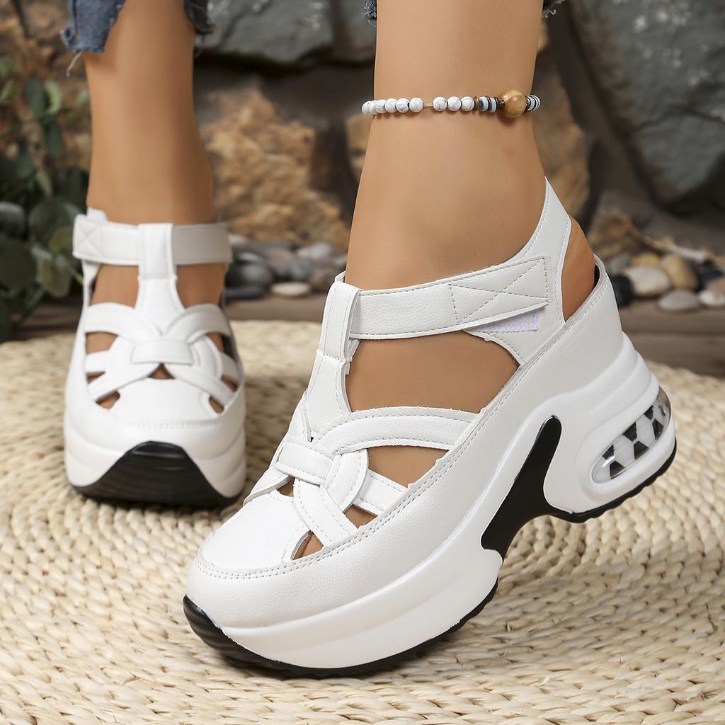 Fashion Women Sandals 2025 New High Quality Buckle Strap Sandals Women Closed Toe Office and Career Summer Solid Wedge Shoes for Women