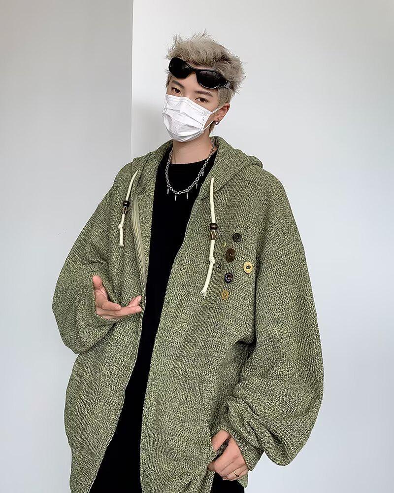 Unisex High-End Cleanfit Zipper Cardigan Sweater with Niche Design Hood