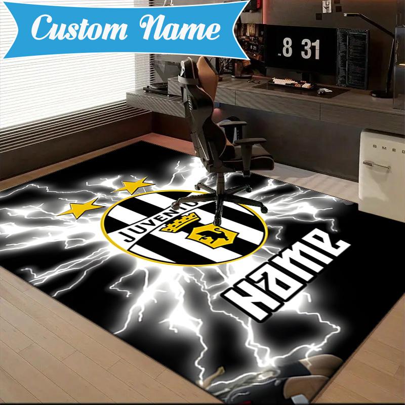 Custom Name Juventus Sportive Rug Game Carpet, Floor Mat for Bedroom Living Room Entryway Rug, Home Decor Idea Gift for Christmas Birthday